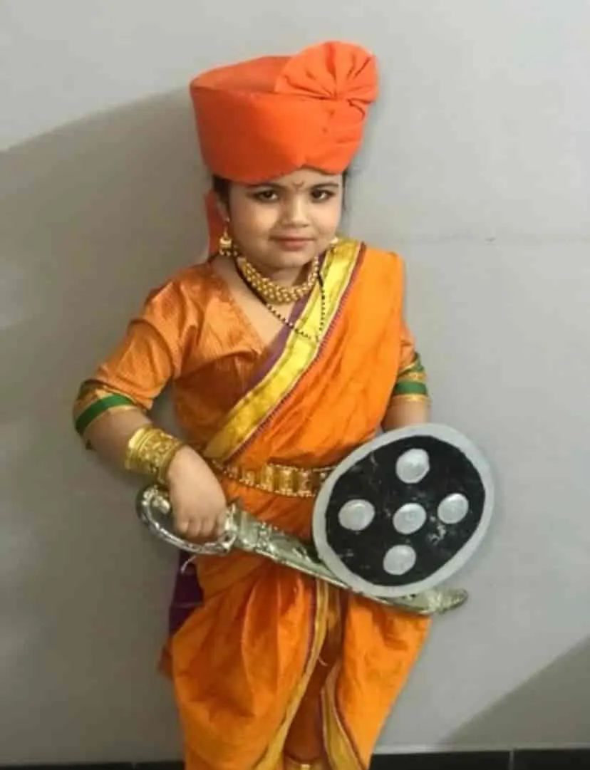 Child in a warrior-queen costume for fancy dress day