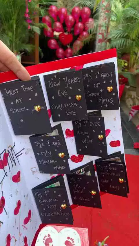 Handmade cards hung on a board